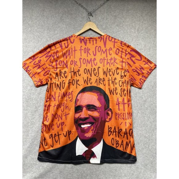 NOS Barack OBAMA Shirt Men 3xl Bay 2XL Fit We are the Change AOP Orange Black - Picture 6 of 6
